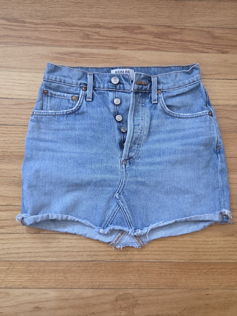 Agolde demin mini skirt raw hem sexy chic 24"